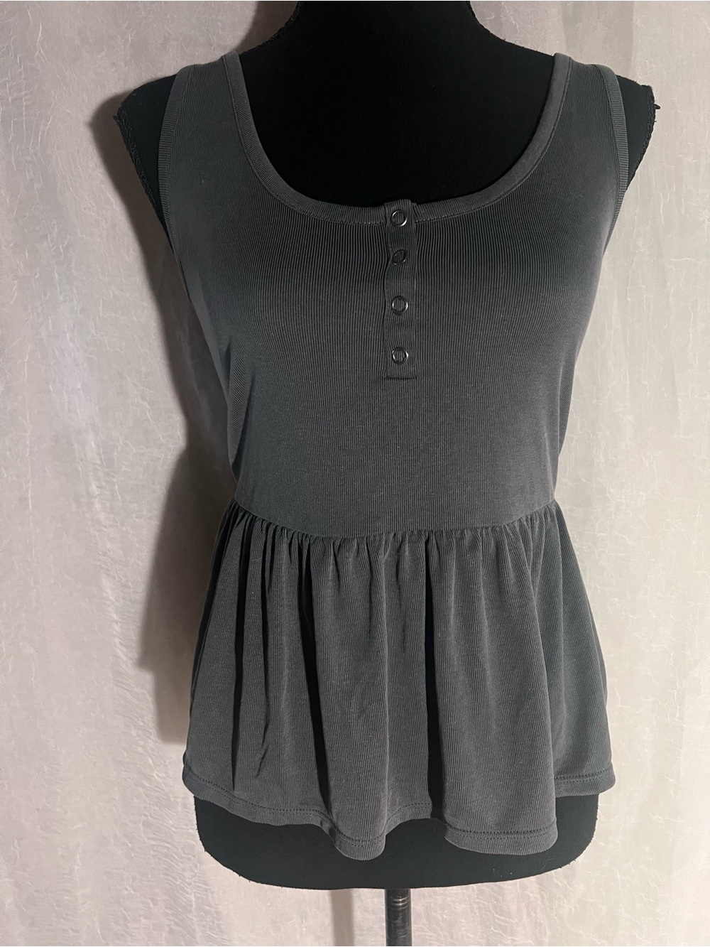 Lucky Brand Charcoal ribbed soft Peplum Tank